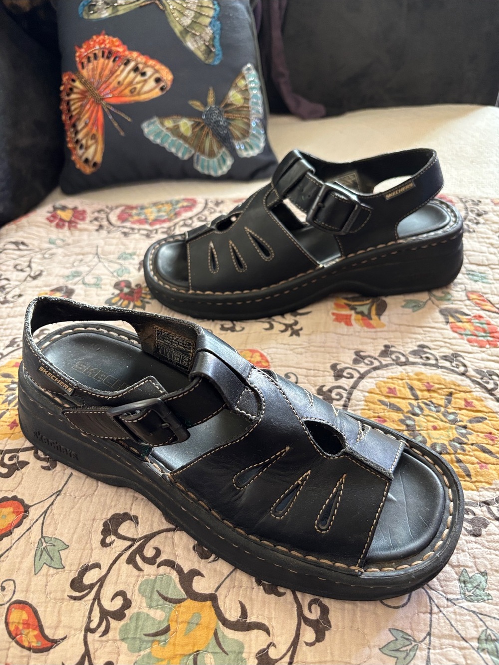 Vintage 90’s Y2K Grunge Chunky Sketchers Leather Jammer Sundrop Black Size 8